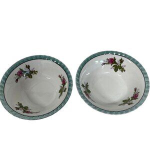 Vintage Yamatsu Japan Floral Bowls Set of 2 Aqua Luster 7"
